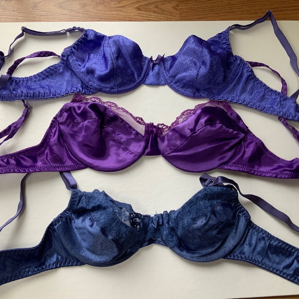 Size 34b unlined purple and blue bra bundle of 3 bras